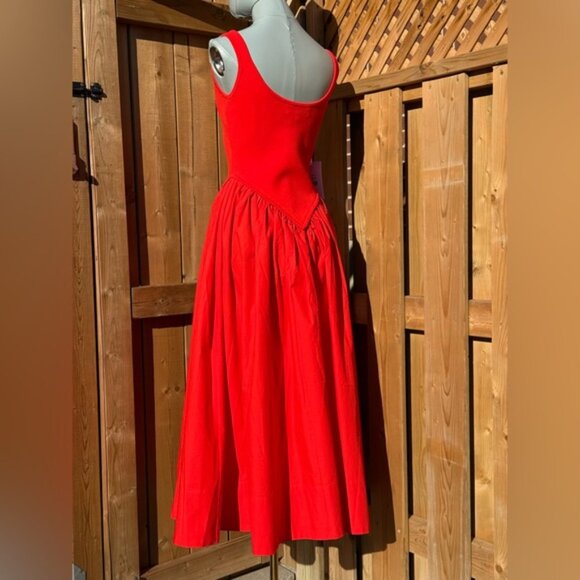 🆕 RONNY KOBO 🧿 NWT Verda Red Stretch Knit Dress, Poplin Skirt - Sz M - Picture 7 of 13